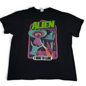 Alien Adventure Club UFO Graphic T Shirt XL Black Sci Fi Retro Streetwear